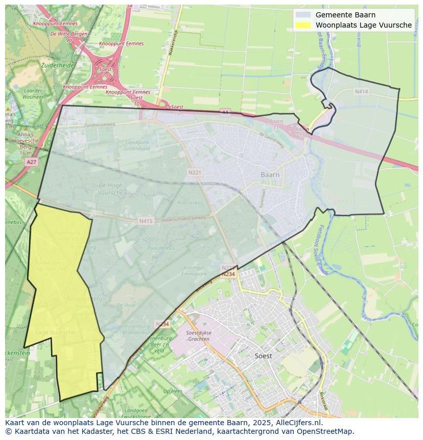 Afbeelding van de woonplaats Lage Vuursche op de kaart.