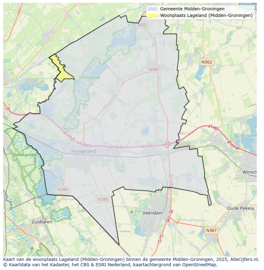 Afbeelding van de woonplaats Lageland op de kaart.