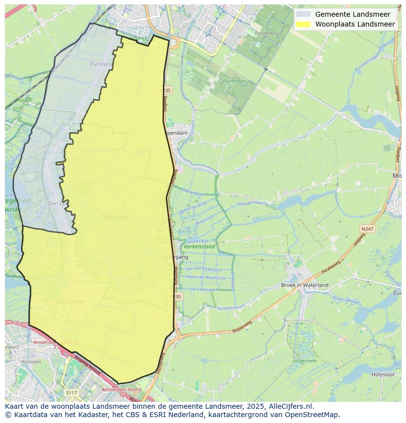 Afbeelding van de woonplaats Landsmeer op de kaart.