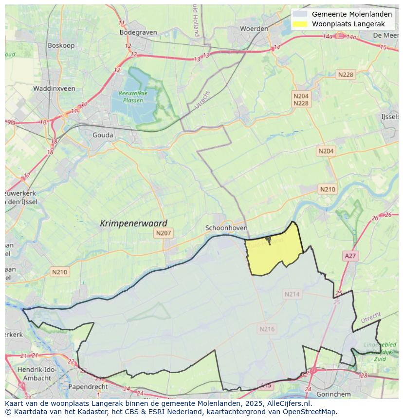 Afbeelding van de woonplaats Langerak op de kaart.