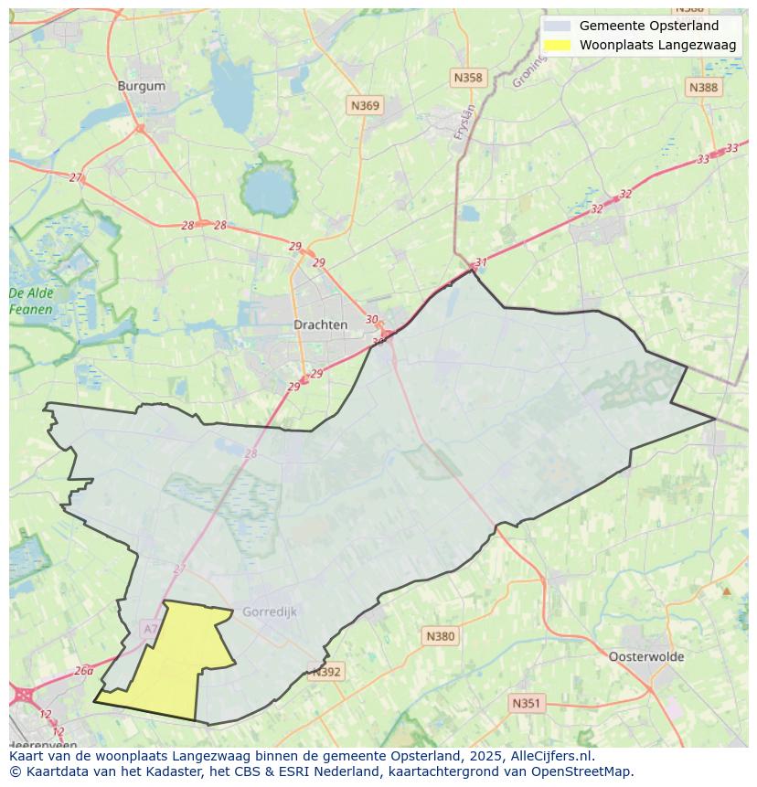 Afbeelding van de woonplaats Langezwaag op de kaart.