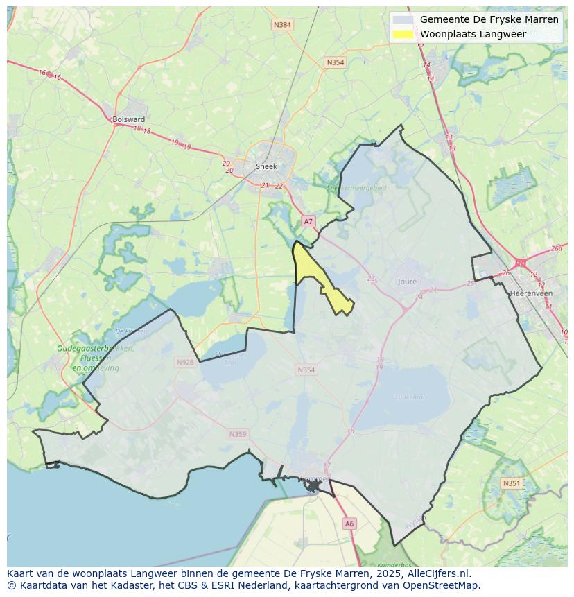 Afbeelding van de woonplaats Langweer op de kaart.