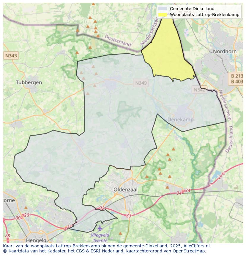 Afbeelding van de woonplaats Lattrop-Breklenkamp op de kaart.