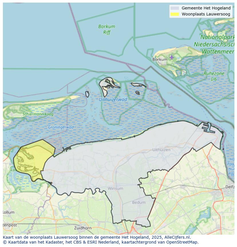 Afbeelding van de woonplaats Lauwersoog op de kaart.