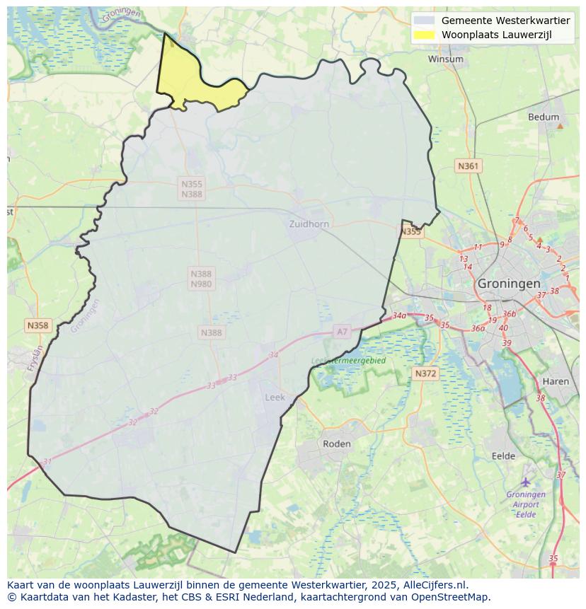 Afbeelding van de woonplaats Lauwerzijl op de kaart.