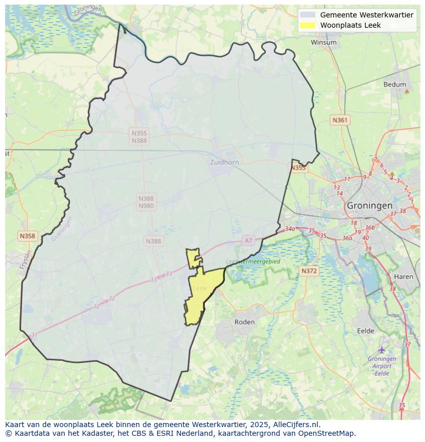 Afbeelding van de woonplaats Leek op de kaart.