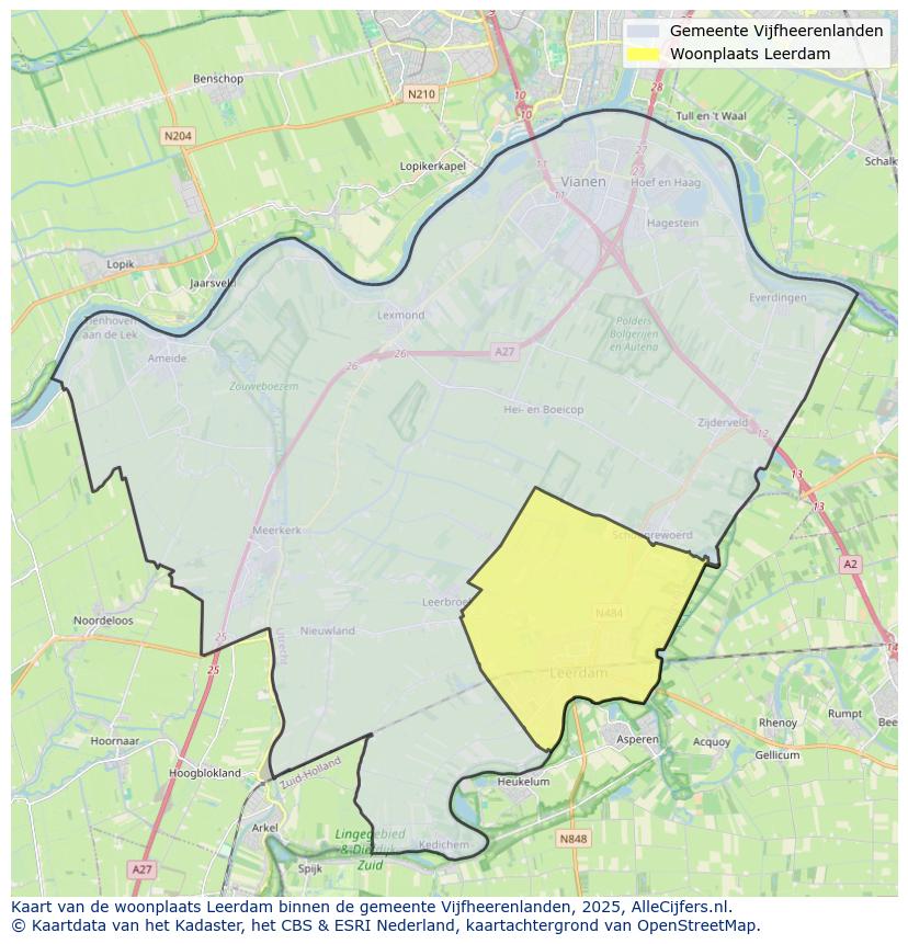 Afbeelding van de woonplaats Leerdam op de kaart.