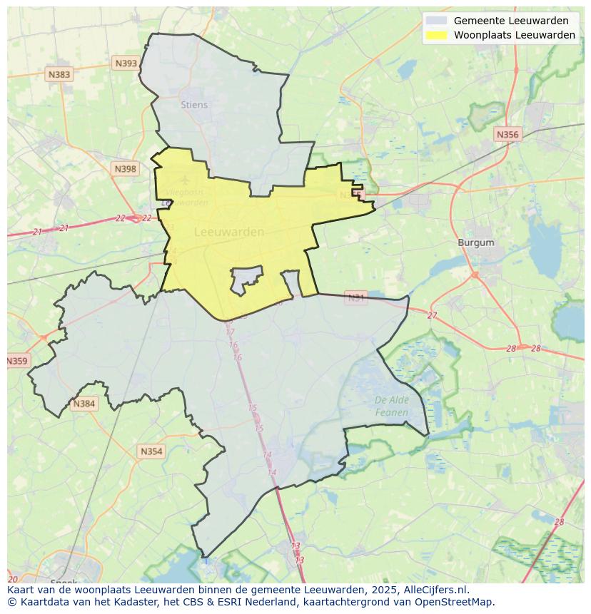 Afbeelding van de woonplaats Leeuwarden op de kaart.