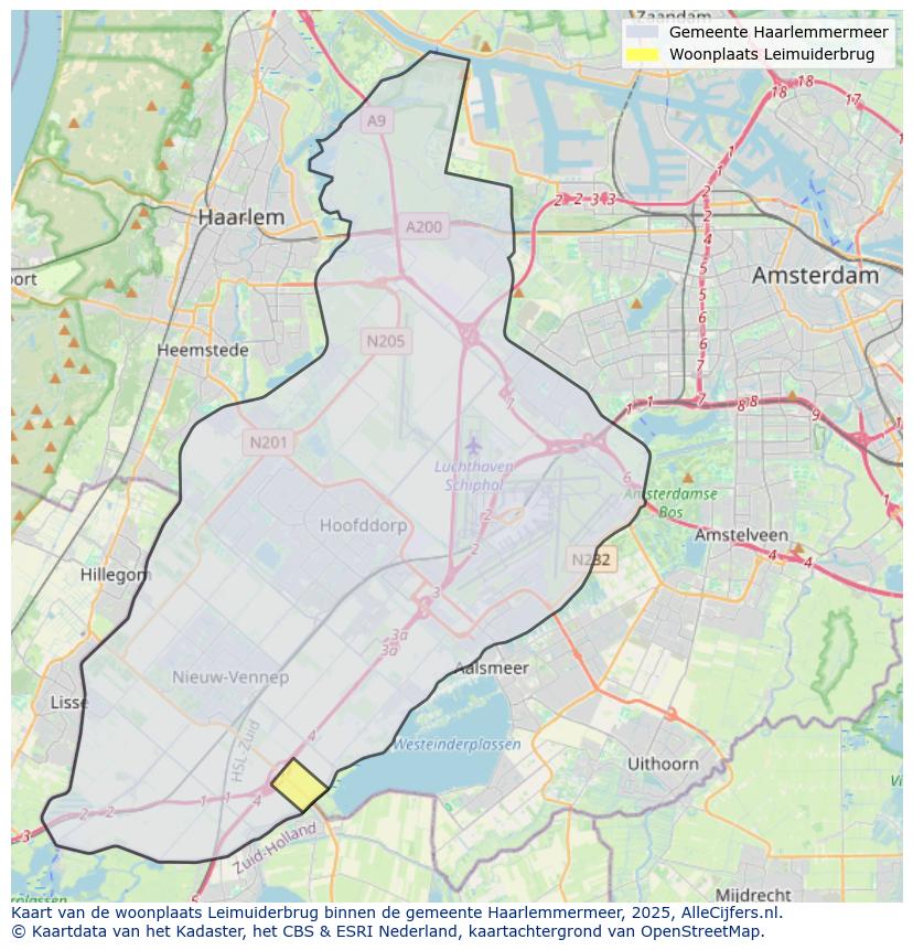 Afbeelding van de woonplaats Leimuiderbrug op de kaart.