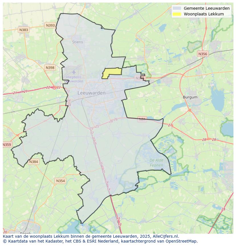 Afbeelding van de woonplaats Lekkum op de kaart.