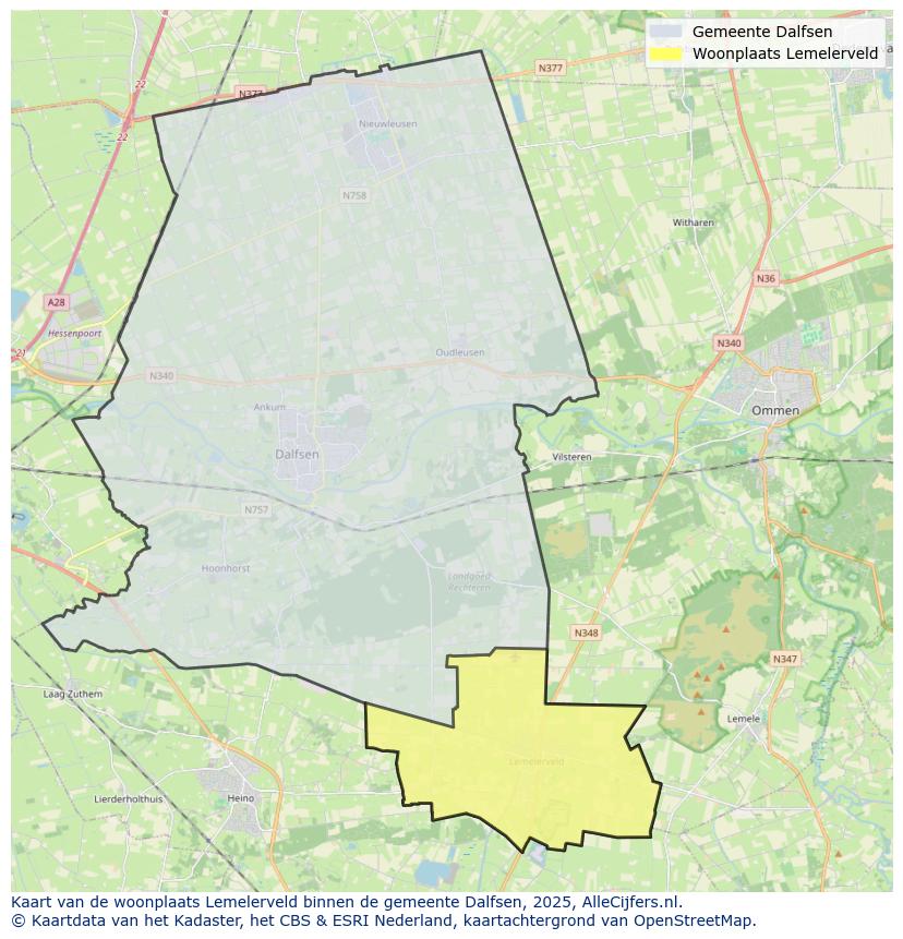 Afbeelding van de woonplaats Lemelerveld op de kaart.