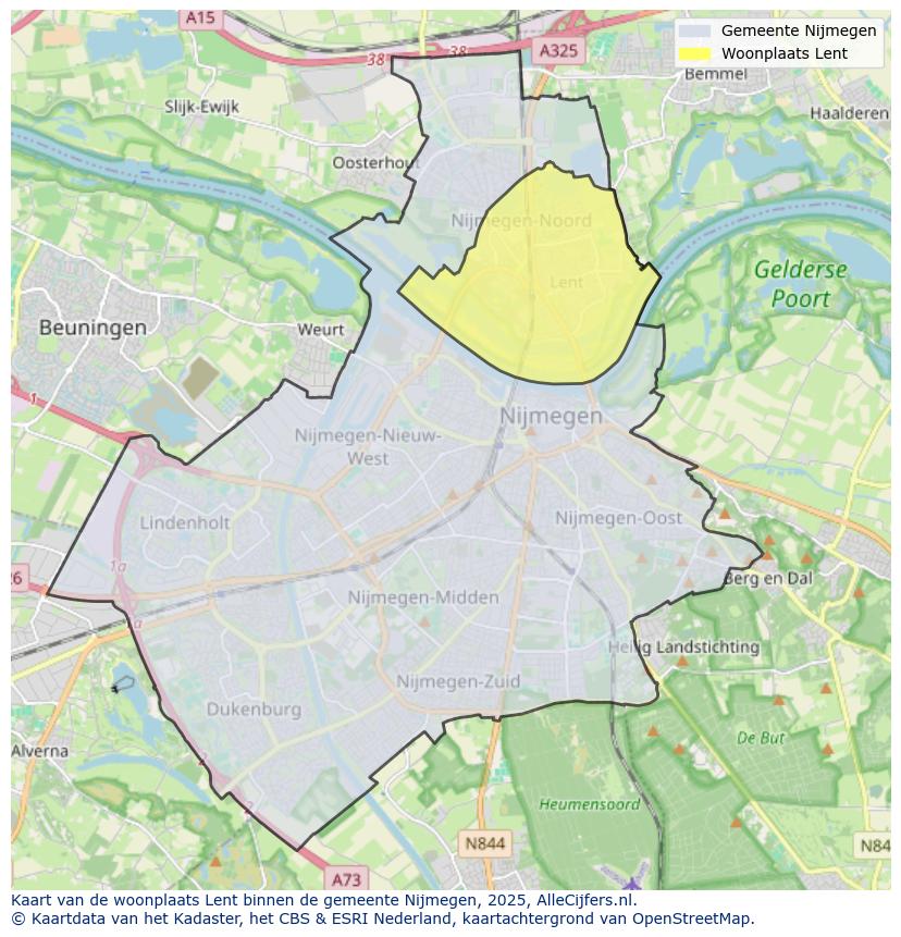 Afbeelding van de woonplaats Lent op de kaart.