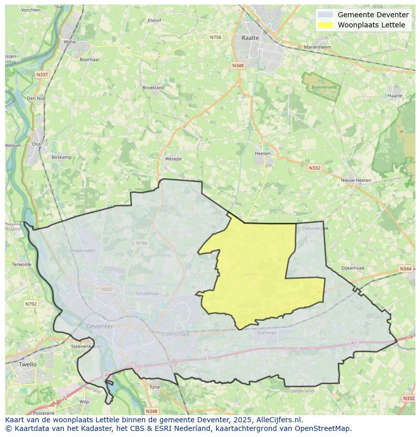 Afbeelding van de woonplaats Lettele op de kaart.
