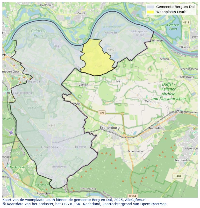 Afbeelding van de woonplaats Leuth op de kaart.