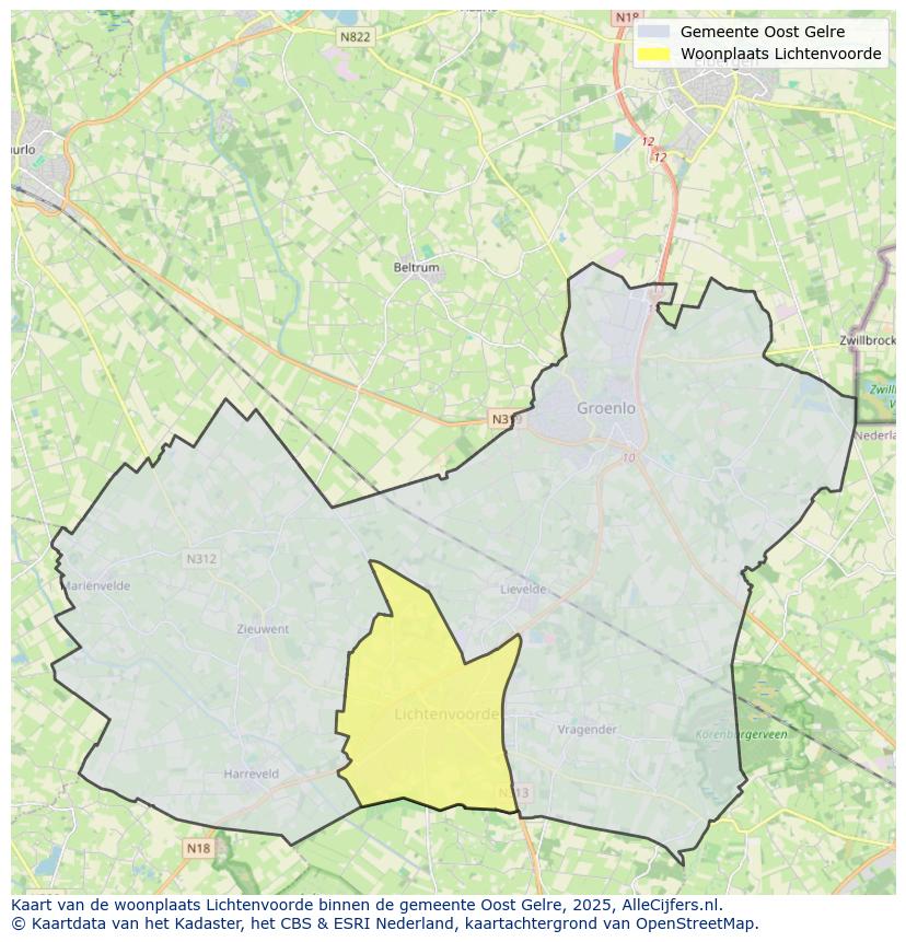 Afbeelding van de woonplaats Lichtenvoorde op de kaart.