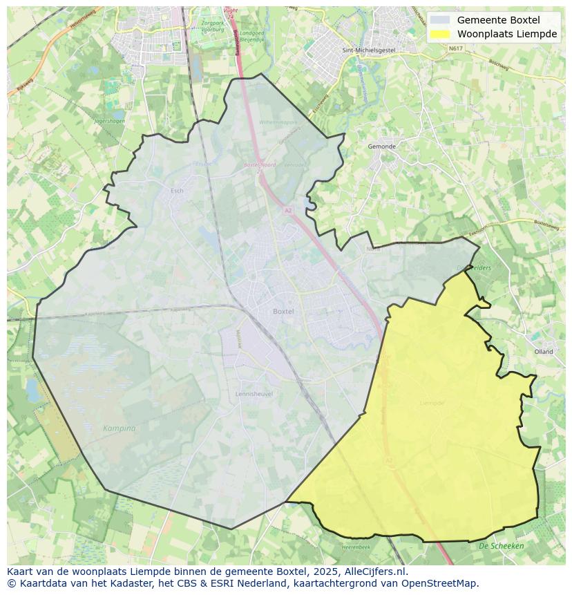 Afbeelding van de woonplaats Liempde op de kaart.