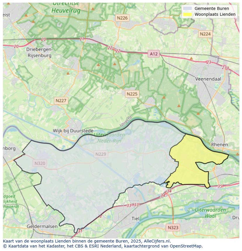 Afbeelding van de woonplaats Lienden op de kaart.