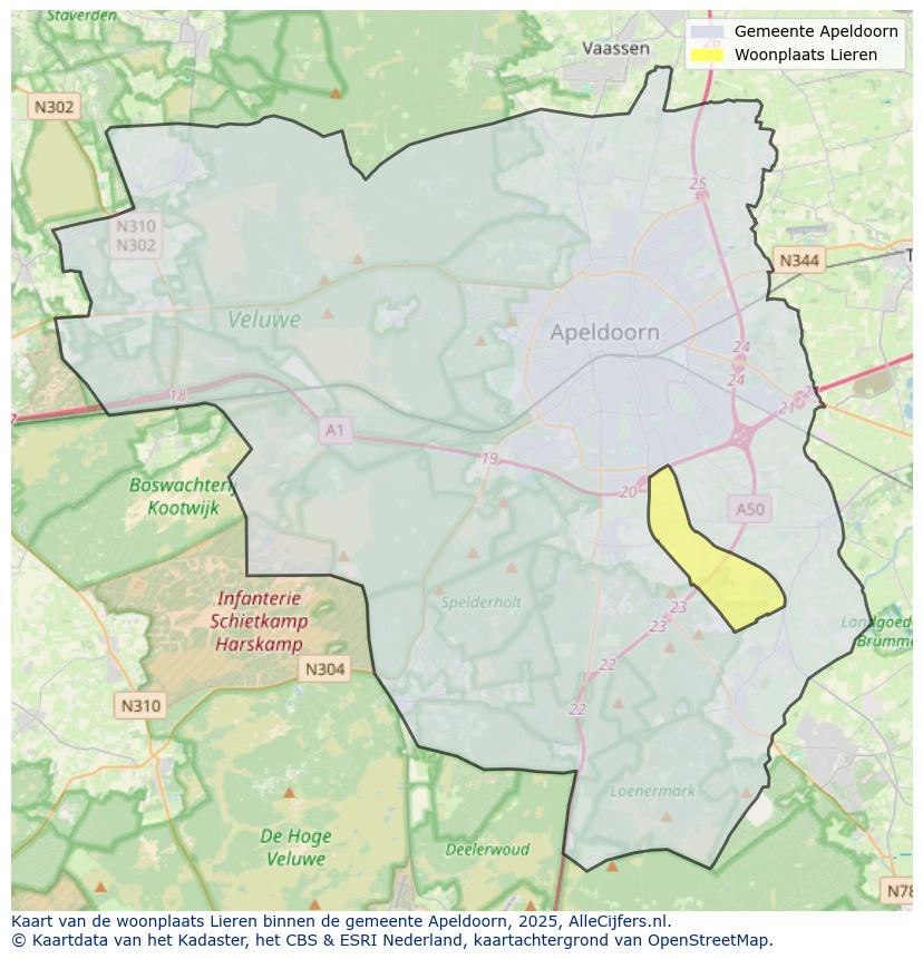 Afbeelding van de woonplaats Lieren op de kaart.