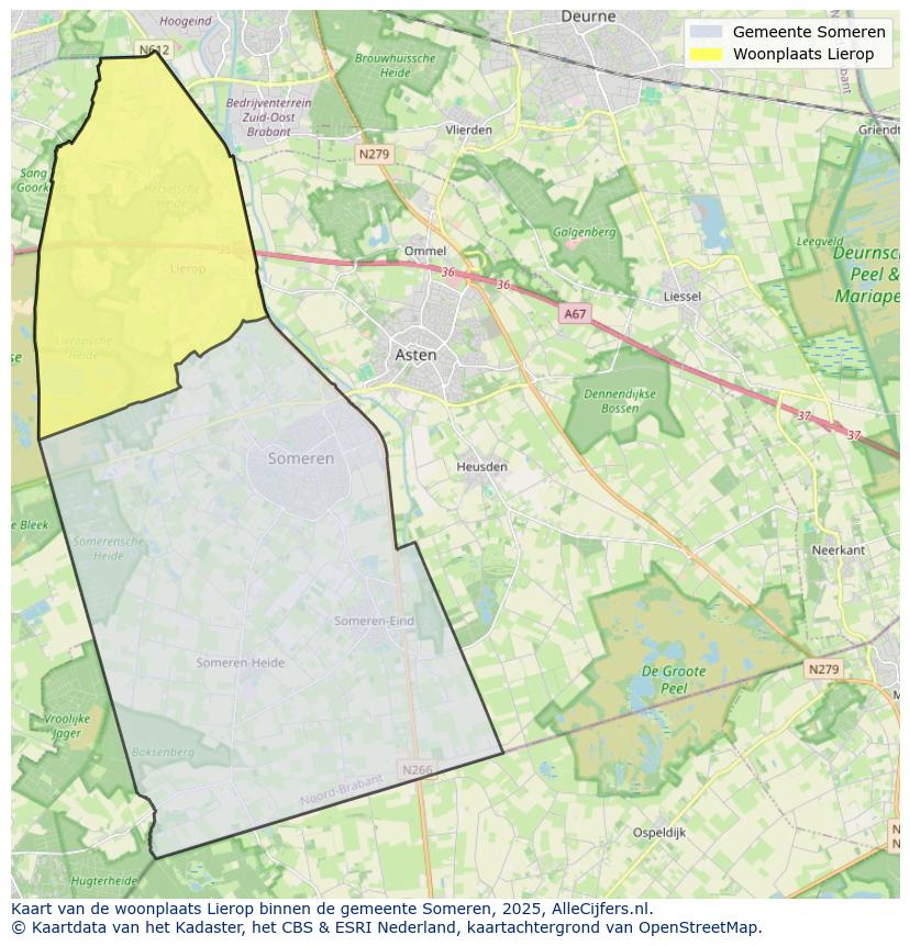 Afbeelding van de woonplaats Lierop op de kaart.