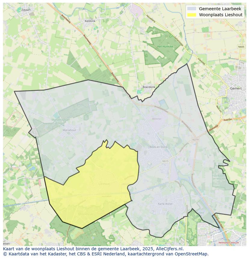 Afbeelding van de woonplaats Lieshout op de kaart.
