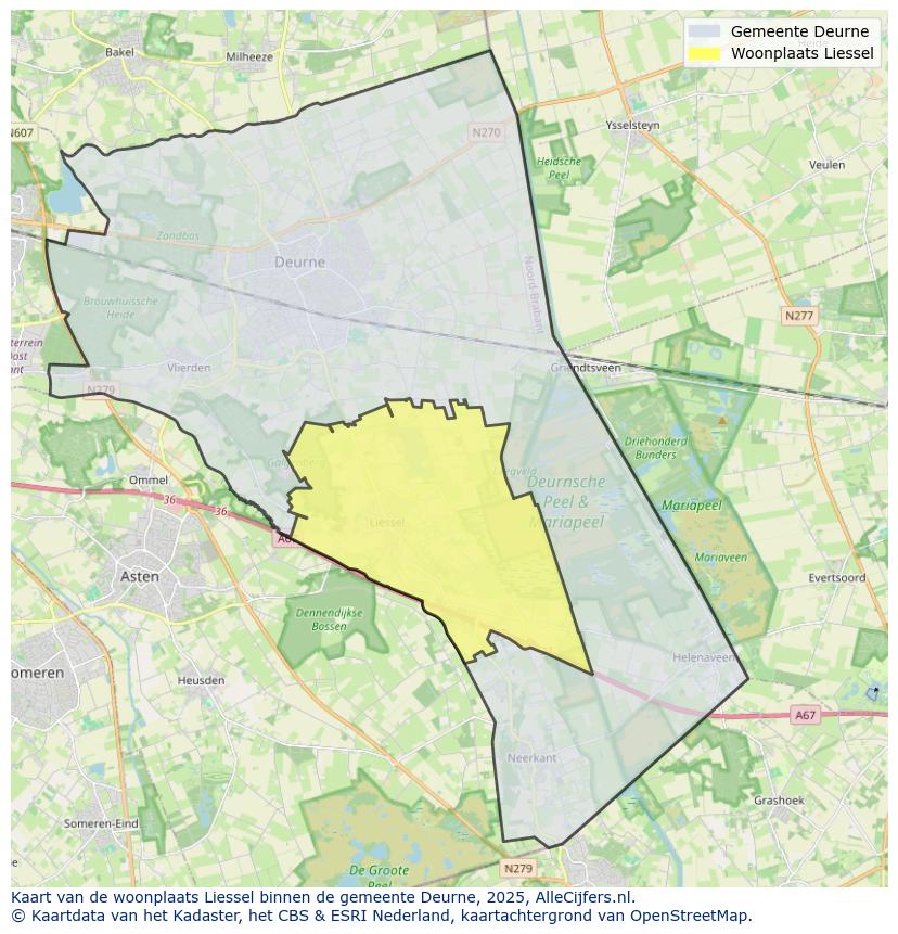 Afbeelding van de woonplaats Liessel op de kaart.