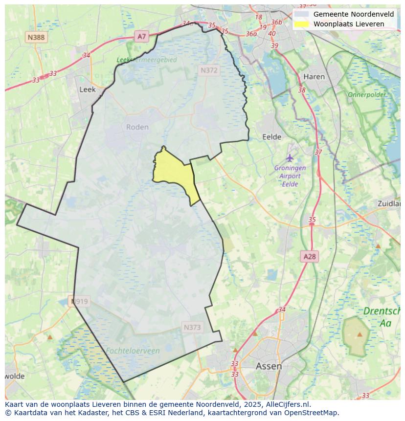 Afbeelding van de woonplaats Lieveren op de kaart.