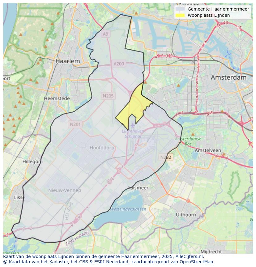 Afbeelding van de woonplaats Lijnden op de kaart.