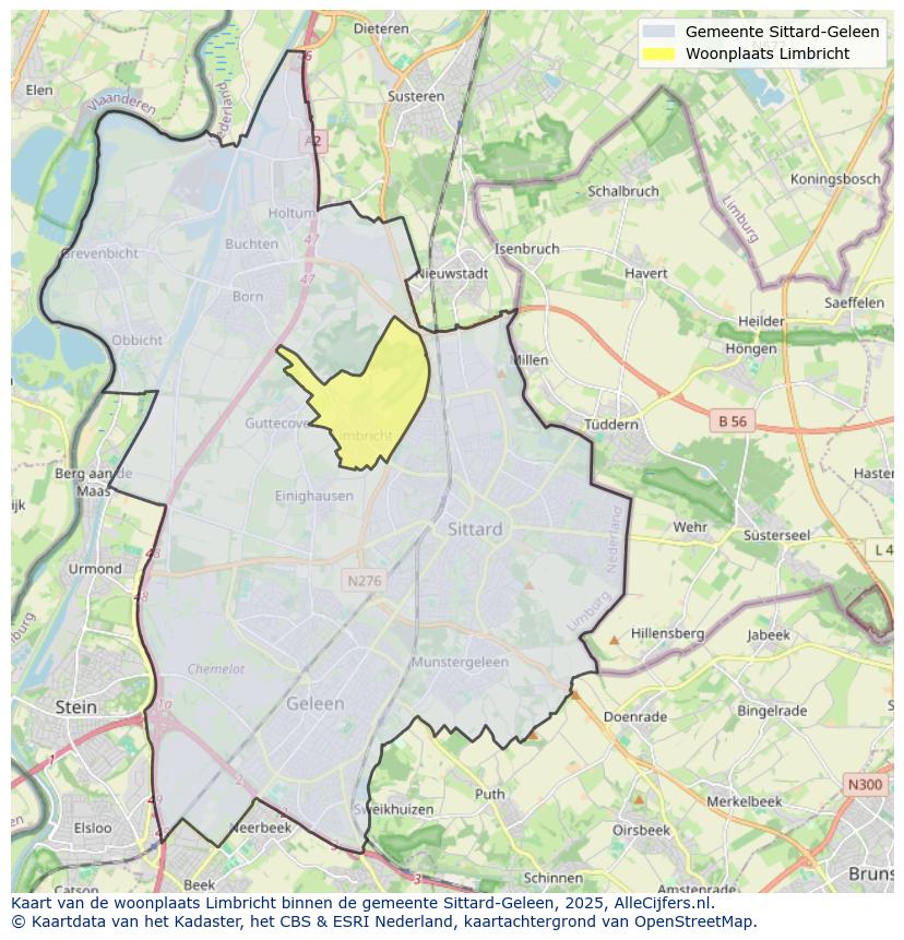 Afbeelding van de woonplaats Limbricht op de kaart.