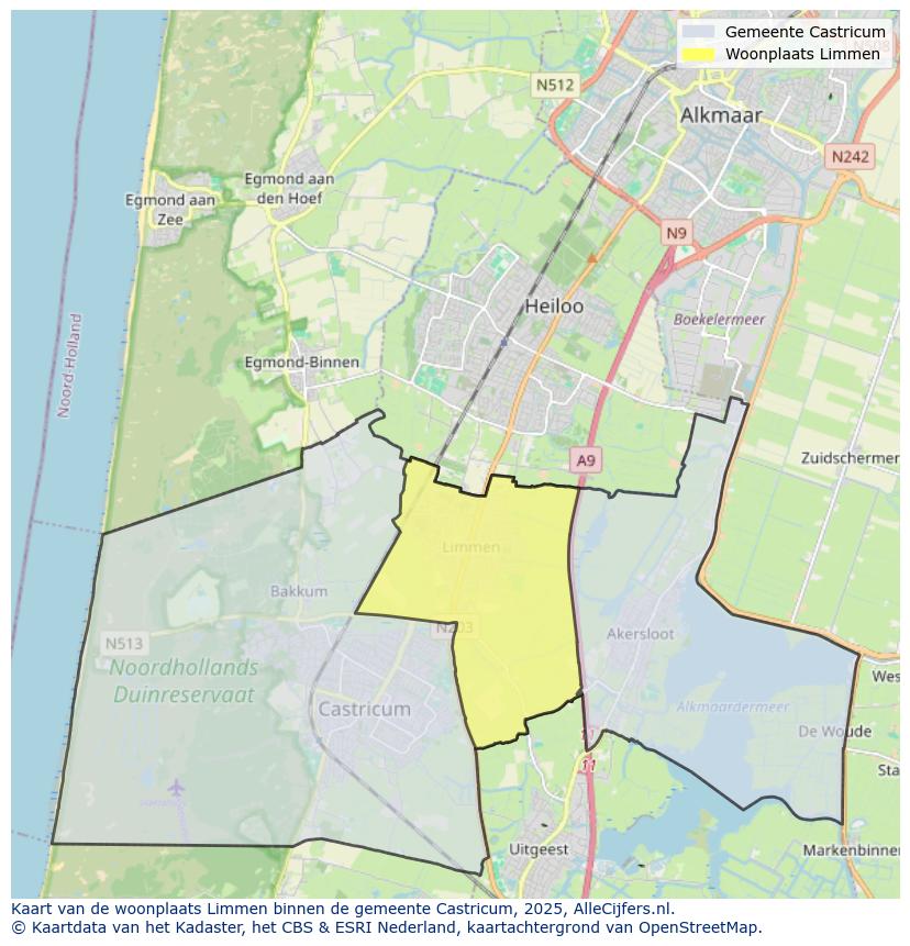 Afbeelding van de woonplaats Limmen op de kaart.