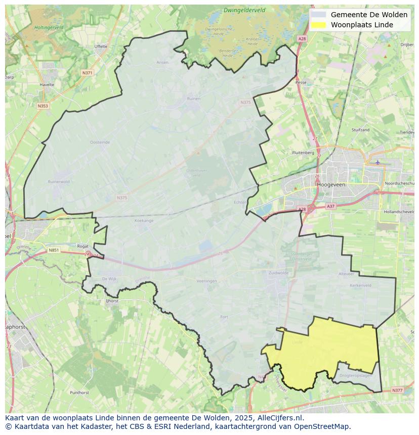 Afbeelding van de woonplaats Linde op de kaart.