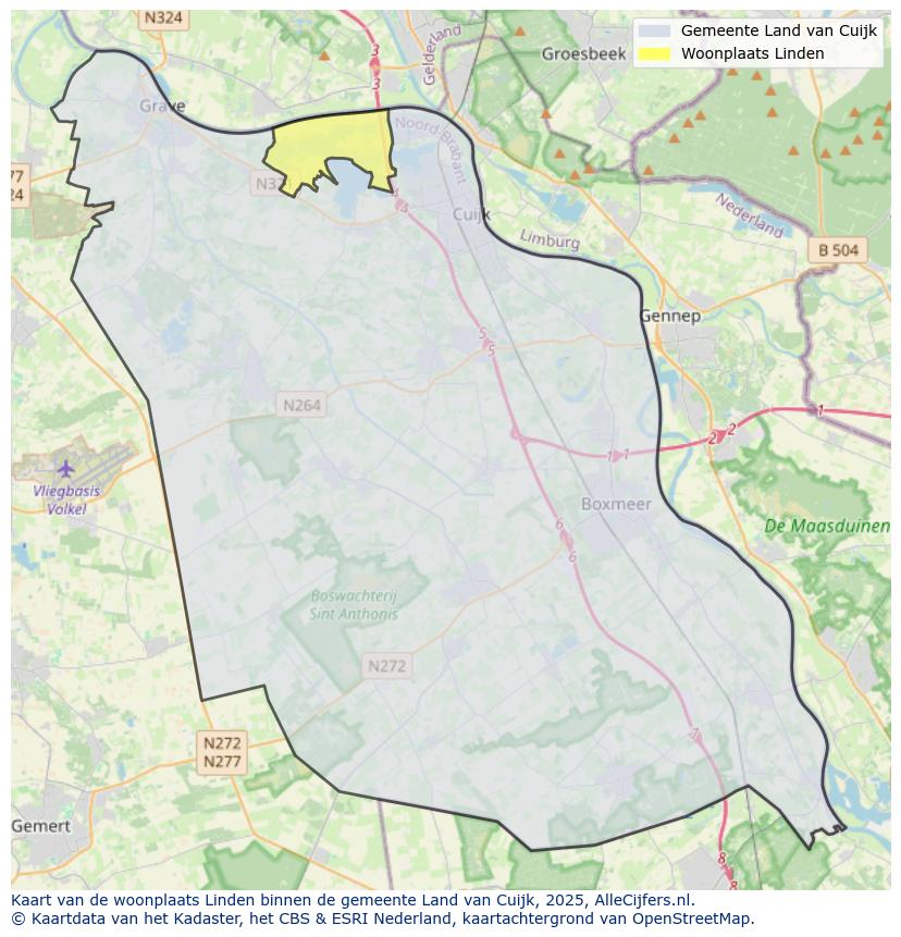 Afbeelding van de woonplaats Linden op de kaart.