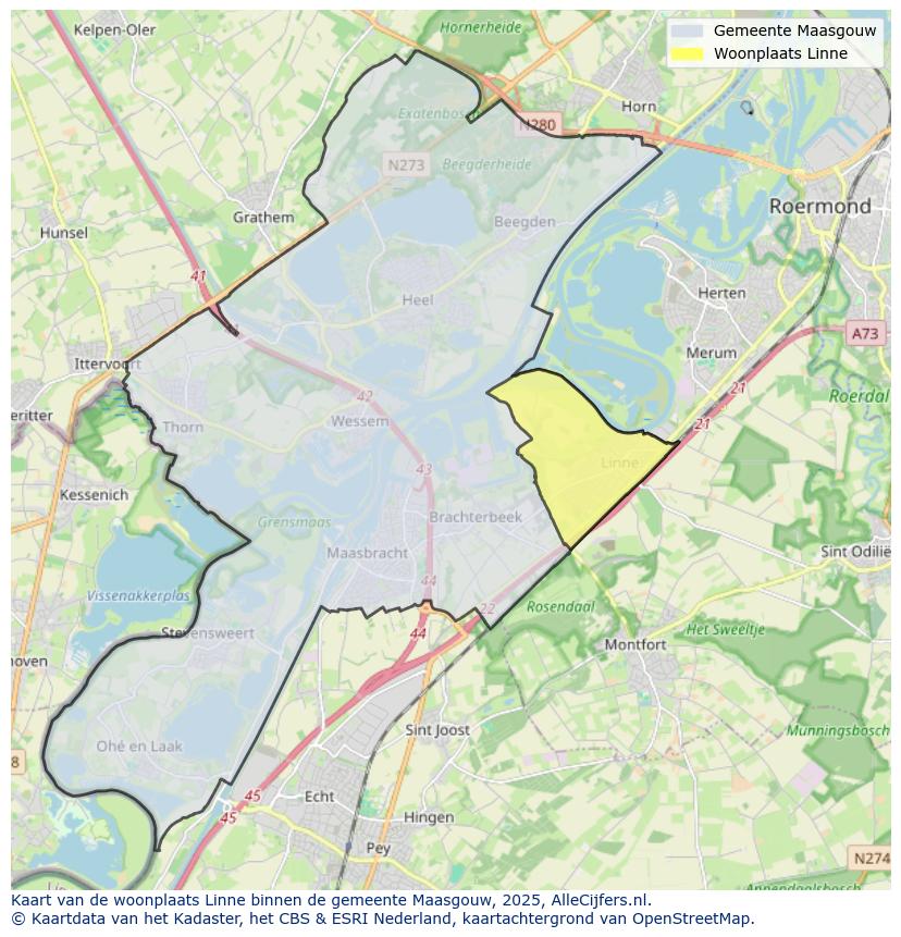 Afbeelding van de woonplaats Linne op de kaart.
