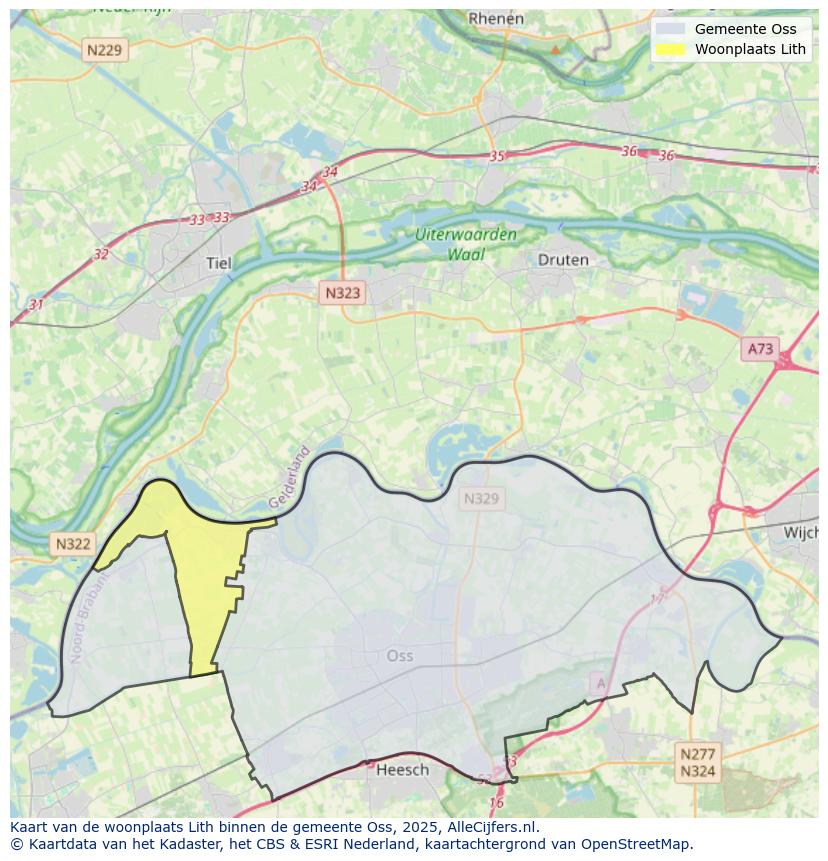 Afbeelding van de woonplaats Lith op de kaart.
