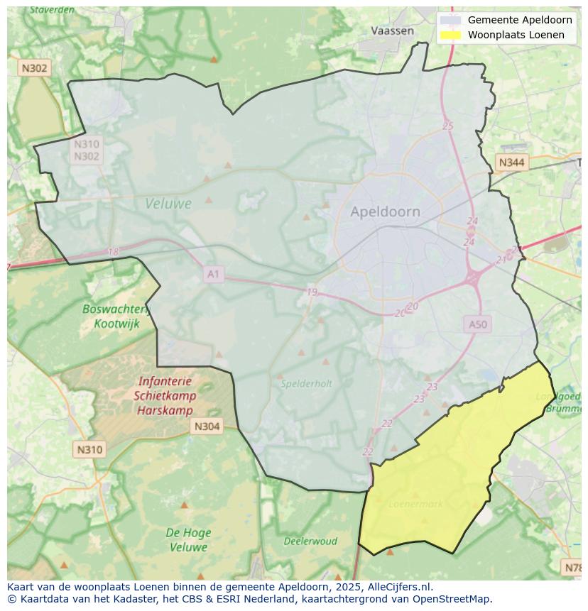 Afbeelding van de woonplaats Loenen op de kaart.