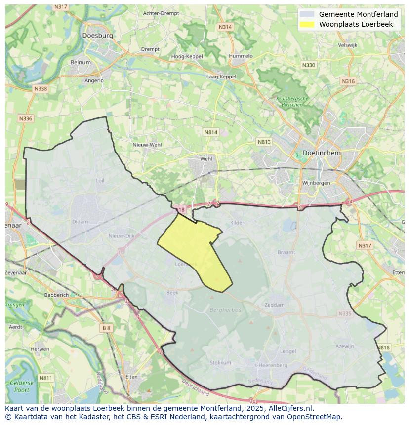 Afbeelding van de woonplaats Loerbeek op de kaart.