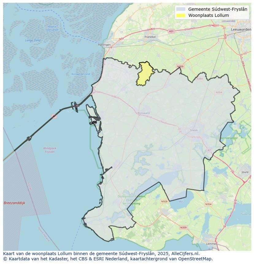 Afbeelding van de woonplaats Lollum op de kaart.
