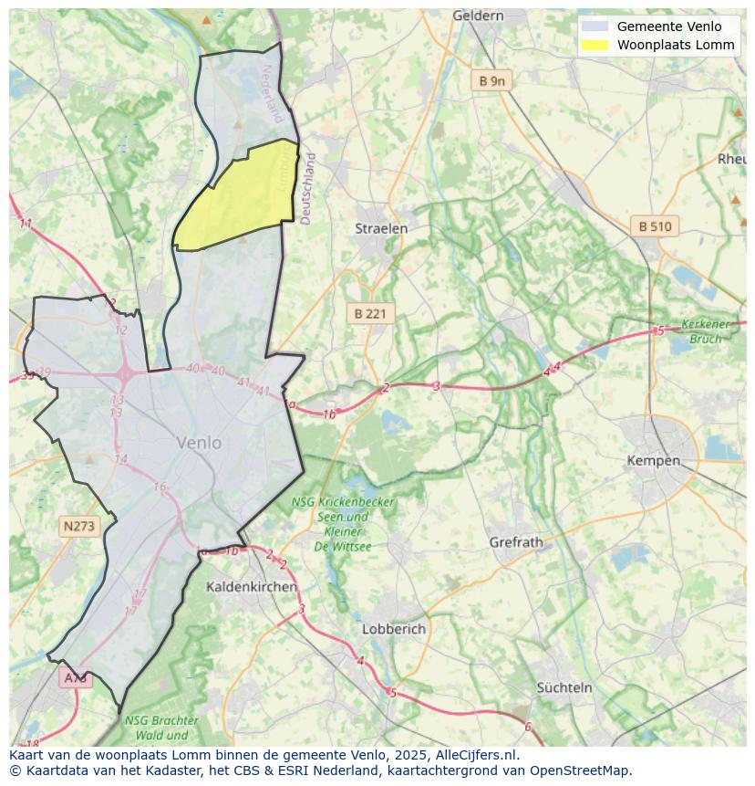 Afbeelding van de woonplaats Lomm op de kaart.