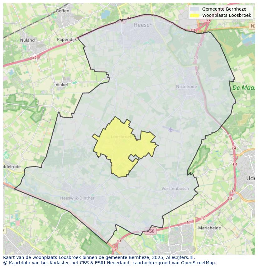 Afbeelding van de woonplaats Loosbroek op de kaart.