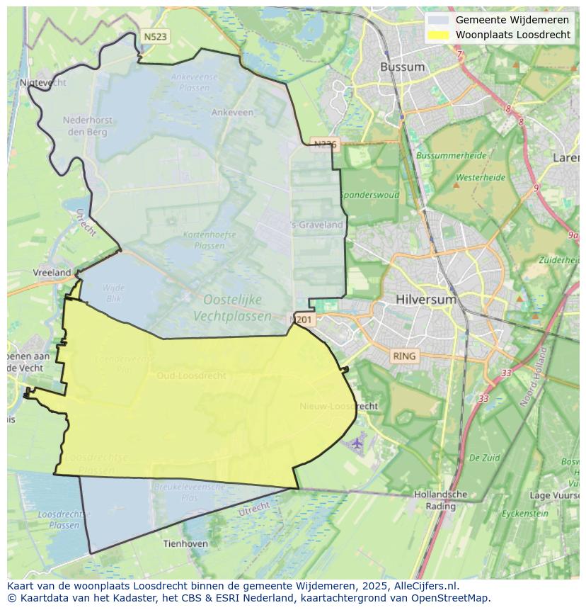 Afbeelding van de woonplaats Loosdrecht op de kaart.