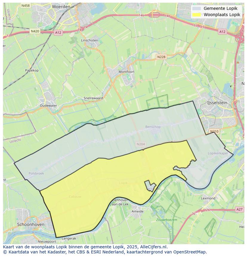 Afbeelding van de woonplaats Lopik op de kaart.