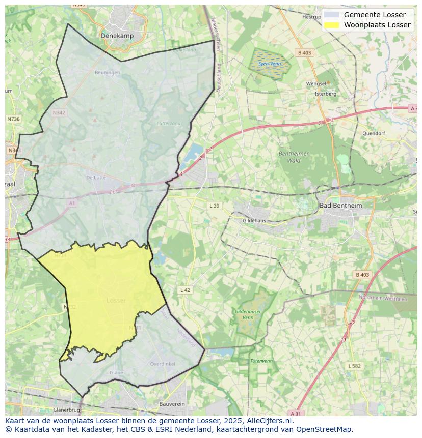 Afbeelding van de woonplaats Losser op de kaart.