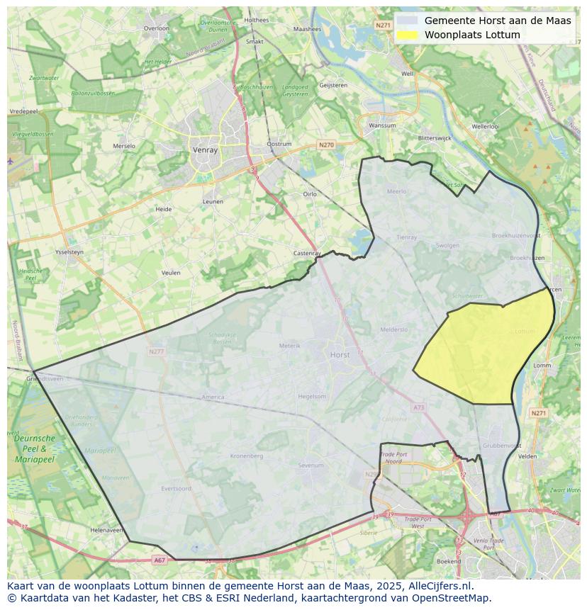 Afbeelding van de woonplaats Lottum op de kaart.