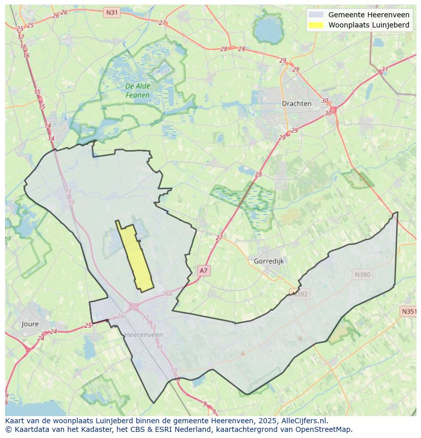 Afbeelding van de woonplaats Luinjeberd op de kaart.