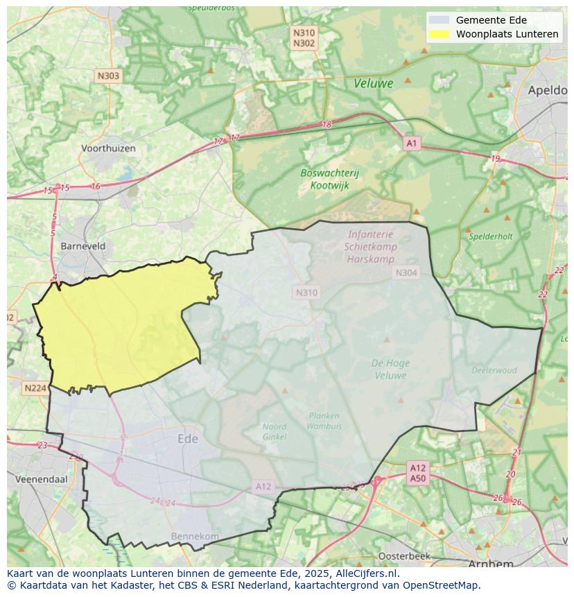 Afbeelding van de woonplaats Lunteren op de kaart.
