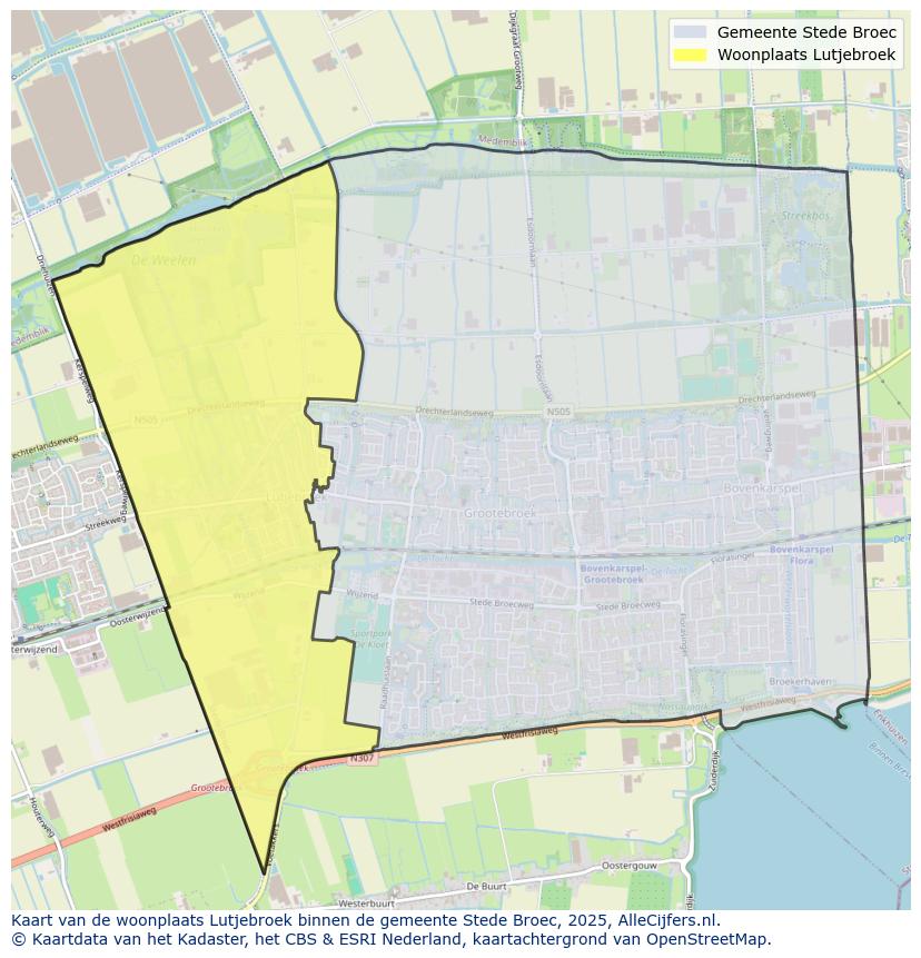 Afbeelding van de woonplaats Lutjebroek op de kaart.
