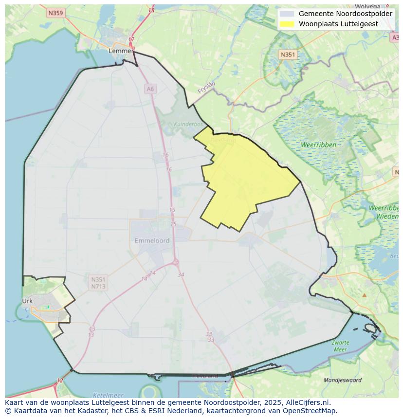 Afbeelding van de woonplaats Luttelgeest op de kaart.