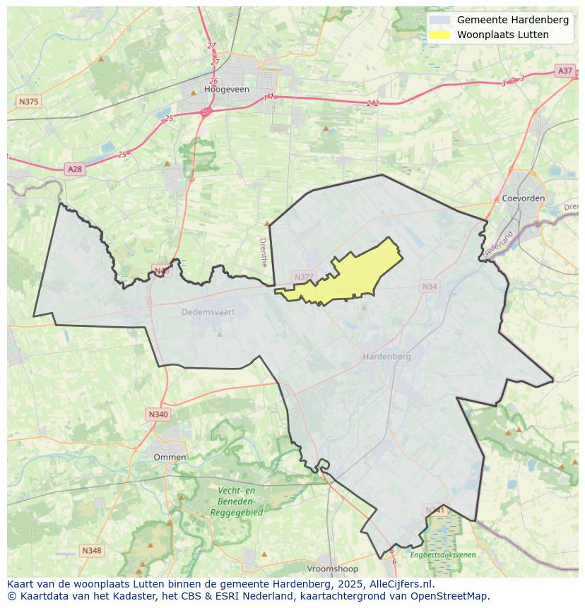 Afbeelding van de woonplaats Lutten op de kaart.