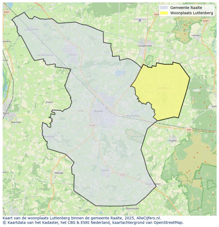 Afbeelding van de woonplaats Luttenberg op de kaart.