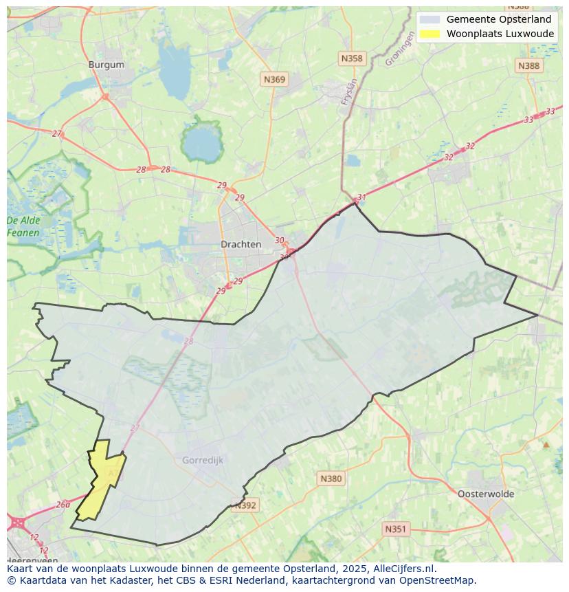 Afbeelding van de woonplaats Luxwoude op de kaart.