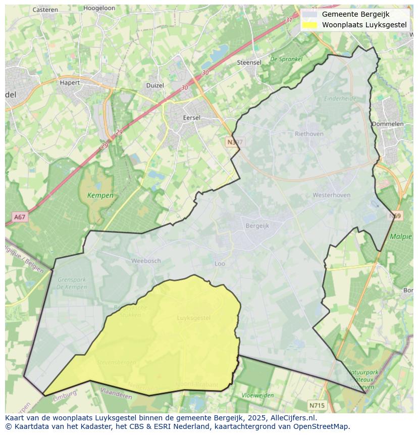Afbeelding van de woonplaats Luyksgestel op de kaart.